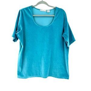 Vintage Velvet Tunic‎ Top Shirt Women's 1X Blue Bohemian Velour Blouse 90s Y2K